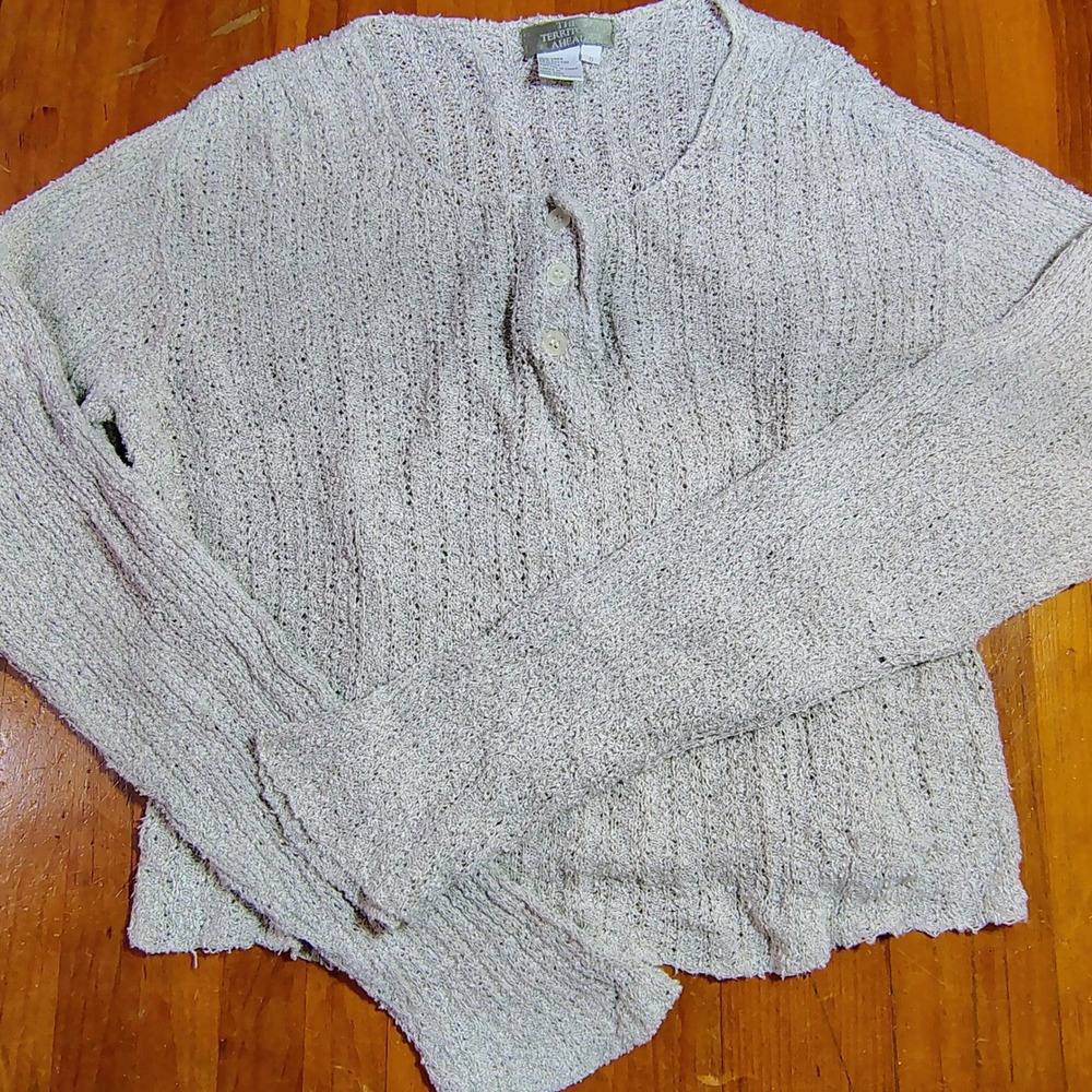 The Territory Ahead Oatmeal Linen Cotton Knit Henley Sweater Size Small coquette